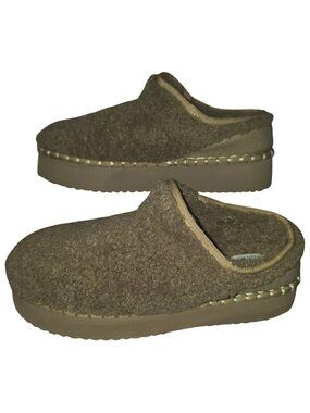 Women's American Eagle Outfitters Tan Brown Sherpa Slide Slippers Platform 9